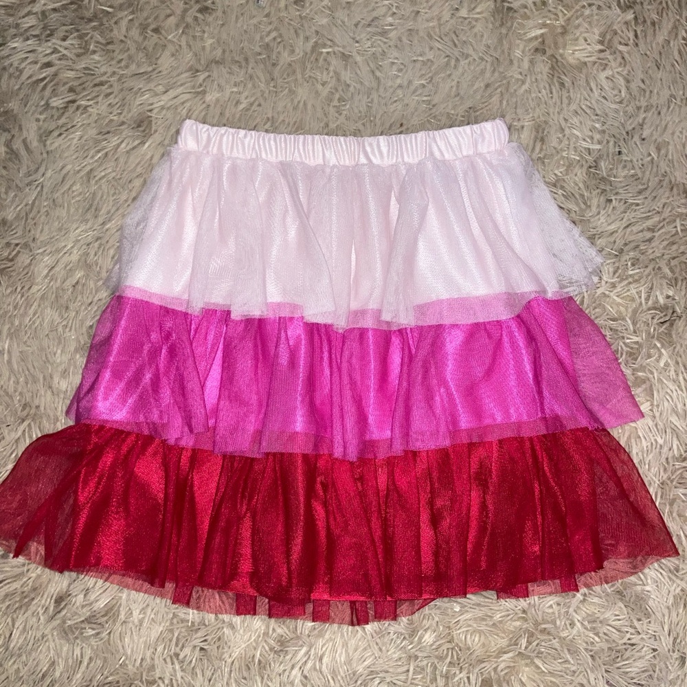 Pink and Red Layered Tulle Skirt